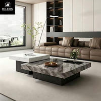 Ensemble de table basse carrée moderne en marbre, style italien de luxe, table à thé en pierre frittée avec tiroir de rangement, meubles de salon