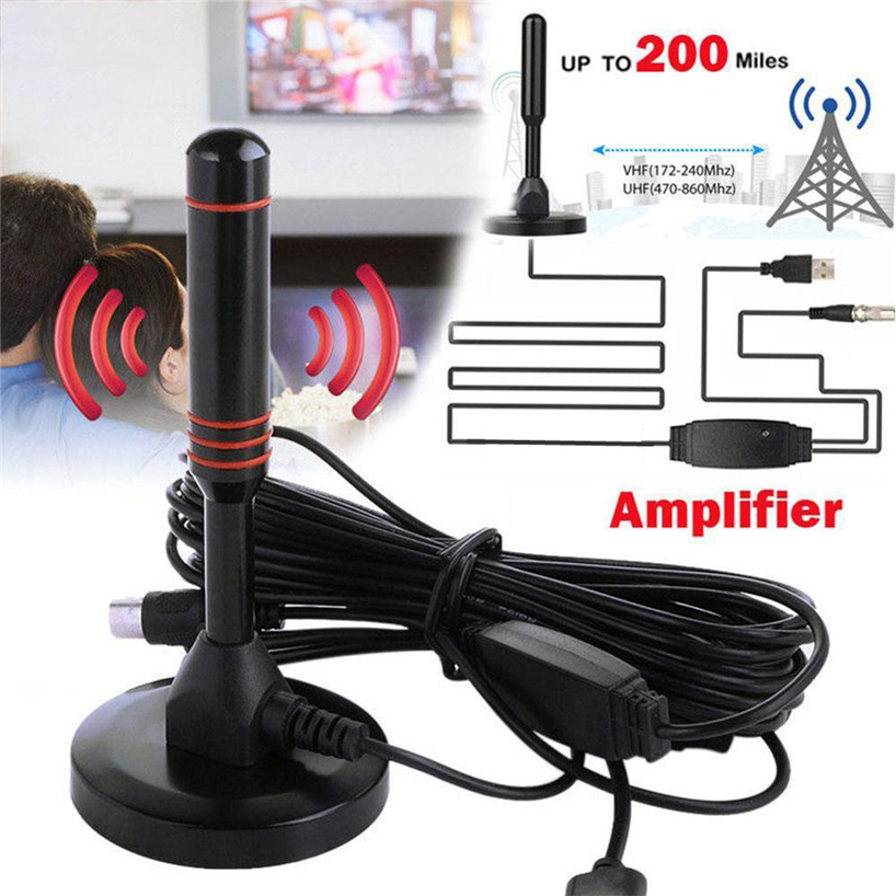 Antena TV diperkuat Digital HD dalam ruangan, antena TV ultra-hdtv 200 mil dengan penguat VHF/UHF respons cepat dalam dan luar ruangan, Set HD udara