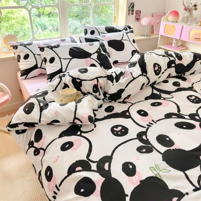 Lovely Panda Duvet Cover Sets Printed Black and White Comforters Sets Fabric 3d Full Printed Bedding Cover Set for Children