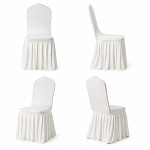 Ivory Stretch Banquet Chair Cover with Ruffle Pleated <b>Skirt</b> Custom Size for Wedding Decor Rental - Product Image 1