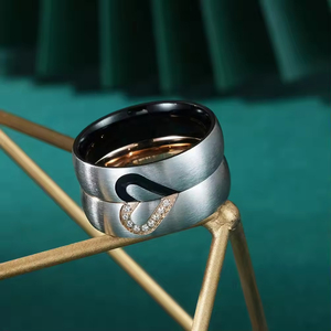 Trendy Personality New Style Jewelry Half <b>Heart</b> <b>Black</b> Rose Gold Stainless Steel Couple Rings for Women Men Jewelry Gift - Product Image 4