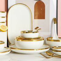 Service de table en céramique de style européen et nordique avec incrustations dorées, bols, assiettes et soupières de luxe pour usage domestique