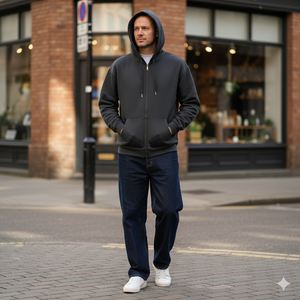 W50002 인쇄 로고 대형 남성 운동 후드 면 양털 열 전체 집업 후드 재킷 캥거루 포켓 스웻셔츠 - Product Image 2