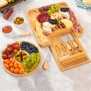 Bamboo Cheese <b>Board</b> Set With Pull Out Tray Compartmentalized Fruit And Nut Section Cheese <b>Tools</b> For Serving - Product Image 1