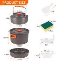 Ensemble de 9 ustensiles de cuisine portables pour le camping en plein air, kit de cuisine léger en aluminium, poêles à frire antiadhésives, couvercle de casserole 4-5L, compatible gaz et induction