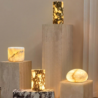 Lámpara de Mesa de Mármol Recargable y Pulida, Lámpara de Noche de Mármol Natural con Funciones de Vibración y Atenuación para Uso en Hoteles