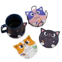 Sous-verre en forme de chat en céramique blanche personnalisé bricolage Logo impression liège mignon usage domestique café boissons chat sous-verres vierges en gros