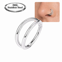 Anneau de nez clicker double anneau en acier inoxydable 316L, boucle d'oreille hélix pour cartilage, style classique, minimaliste européen, pour mariage et fiançailles