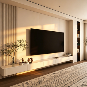 Mobile TV Bianco Semplice, Piccolo, Ultimo <span class=keywords><strong>Design</strong></span> in Legno, Moderno Arredamento per <span class=keywords><strong>Soggiorno</strong></span>, Unità TV per Intrattenimento, Mobile a Parete - Product Image 2
