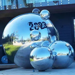 School Anniversary Birthday Stage Decorations Graduation Pvc Giant Silver Inflatable Mirror Ball Hanging Ball