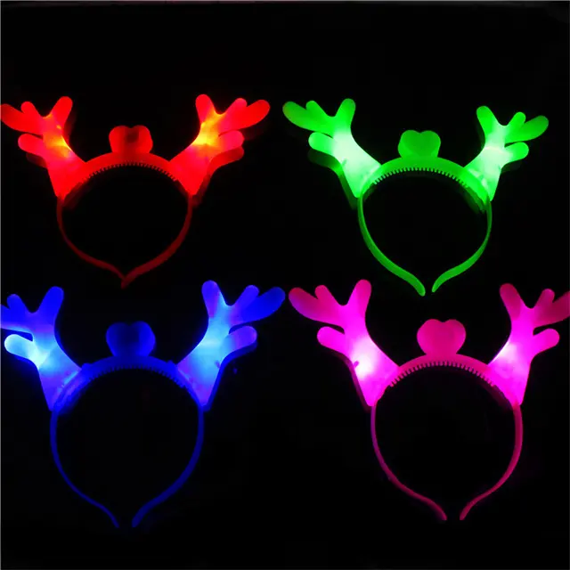 Christmas Led Luminous Antlers Headbands Multicolor Light Up Headwear Flashing Costume Hair Hoops Christmas Party Favor