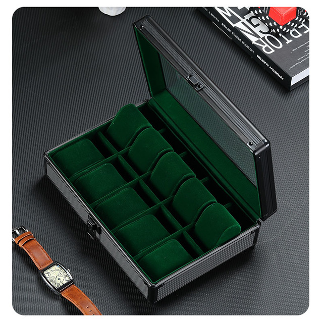 Factory 10 Slot Aluminum Box Watch Gift & Storage Case with Lock and Buckle Closure for Men and Women