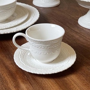 Exquisite Relief Lace Lace 7-ounce White Ceramic <b>Espresso</b> <b>Cup</b> and Saucer - Product Image 1