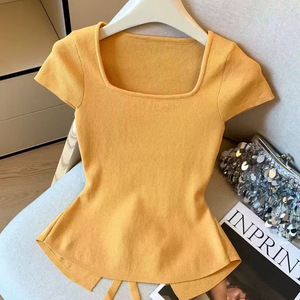 Top Corto de Punto con Cuello Cuadrado para Mujer de Fábrica Dalang, Ajuste Delgado, Diseño Hueco, Tejido Suave de Seda Helada para Verano - Product Image 2