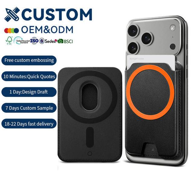 Custom PU Leather Magnetic Mag Safe Wallet Cardcase Holds 3 Cards Compatible with iPhone 17/16/15 Models