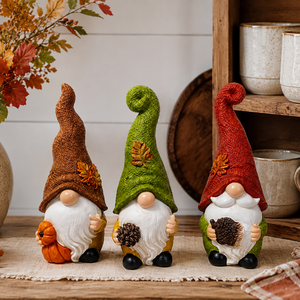 Ensemble de 3 figurines de gnomes de jardin en résine, peintes à la main, sur le thème de la récolte d'automne et de Thanksgiving, <span class=keywords><strong>avec</strong></span> citrouille, pomme de pin et gland, pour décoration extérieure - Product Image 1