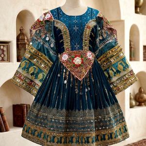 Vestido bohemio de terciopelo bordado con mangas de murciélago y estampado floral, corte holgado, largo midi, para fiesta. - Product Image 1