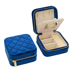 Customized <strong>Stitching</strong> Velvet Rings Earrings Necklace Jewellery Case Travel Make up Mirror Jewelry Organizer Zipper Jewelry <strong>Boxes</strong> - Product Image 4