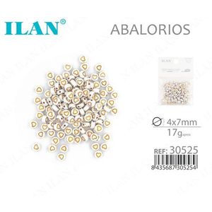 Ilan Abalorios a forma di cuore 4x7mm con scritta in oro bianco, circa 17g - Product Image 1