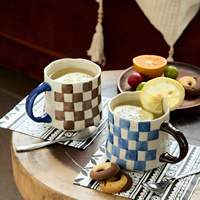 Mug à café en porcelaine à carreaux rétro 16oz, extra large, motif vintage, passe au micro-ondes et au lave-vaisselle, réutilisable, sans plomb, sans cadmium