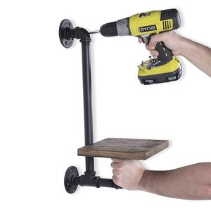 Mensola in legno legno <span class=keywords><strong>di</strong></span> noce ripiano galleggiante quadrato decorativo con tubo industriale - Product Image 5