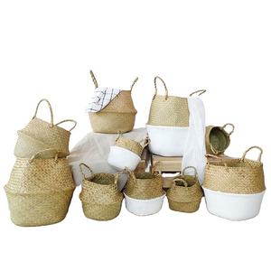 Vente en gros de paniers à ventre en jonc de mer faits à la main, décors de pots de plantes à fleurs, panier en jonc de mer, boîte en carton simple - Product Image 1