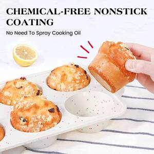 MUYULINS - Molde para Cupcakes de Silicona Grande, Color Beige, 6 Tazas, Antiadherente, Libre de BPA, con Marco Reforzado de Metal, Apto para Horno, Estilo Americano - Product Image 4