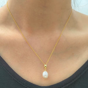 Peishang Wholesale Jewelry 925 Sterling Silver 14K Gold Plated Baroque Freshwater Cultured <strong>Pearl</strong> <strong>Pendant</strong> <strong>Necklace</strong> - Product Image 2