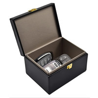 Caja de Bloqueo de Señal RFID Faraday de Cuero PU Negro y Madera, Protección para Llaves de Coche, Escudo Antirrobo, Modelo HY-241009, Hecho en China