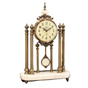 6 inch European style light luxury marble base metal decorative digital desk clock
