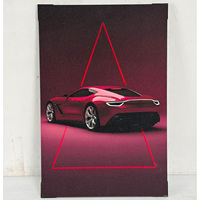 Décoration Murale Moderne : Peinture d'Objet Automobile de Luxe, Supercar Rouge, Lignes Géométriques, Art Mural avec Lumière LED Personnalisable