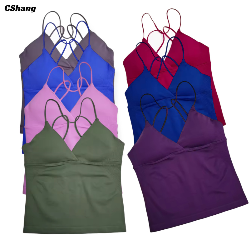 Custom Logo Sleeveless Sexy V Neck Exercise Training Clothes Gym Top Women Sports High Stretch Sports Camisole Lady Yoga Vest