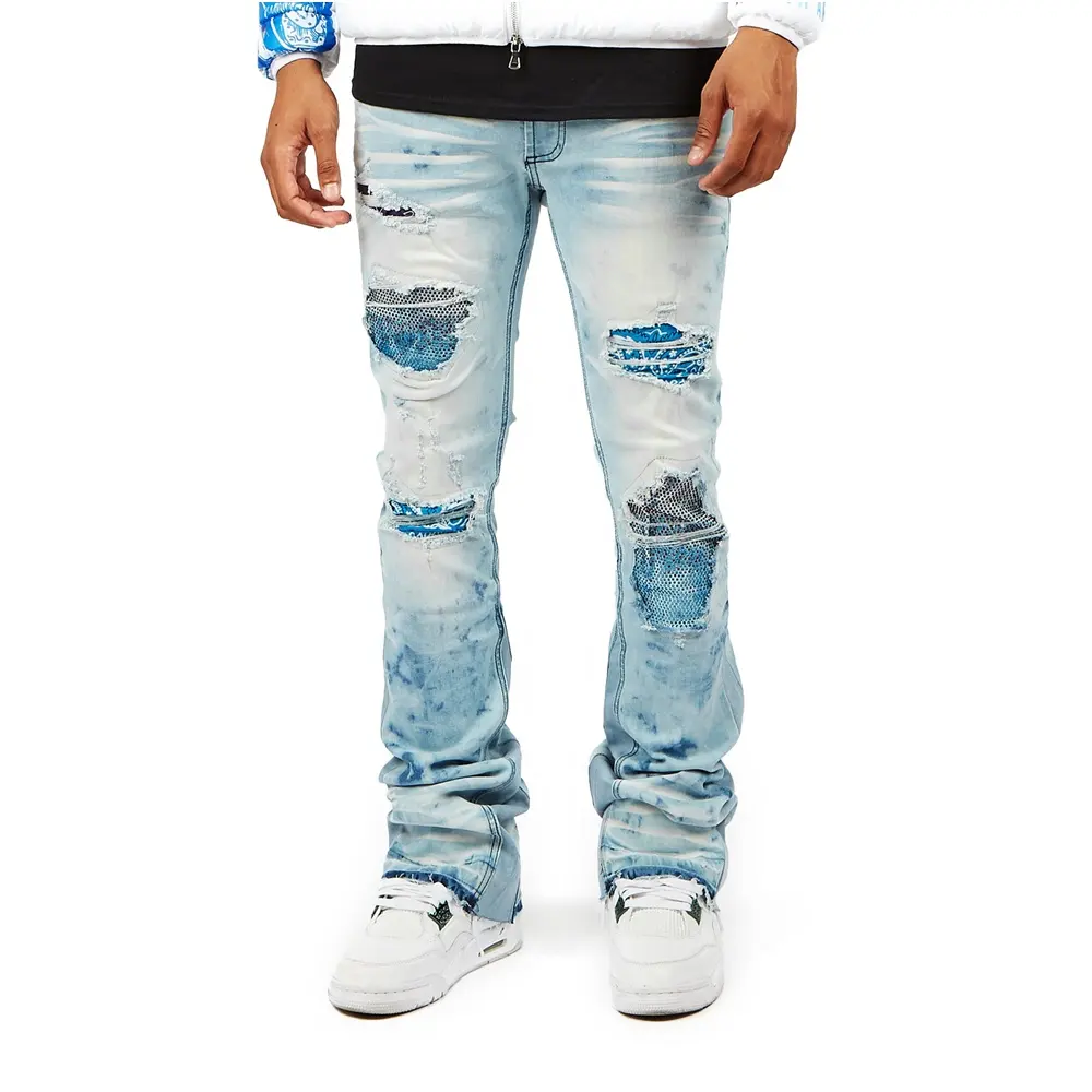 new men fashion jeans slim fit light gray distressed ripped jeans men's jeans