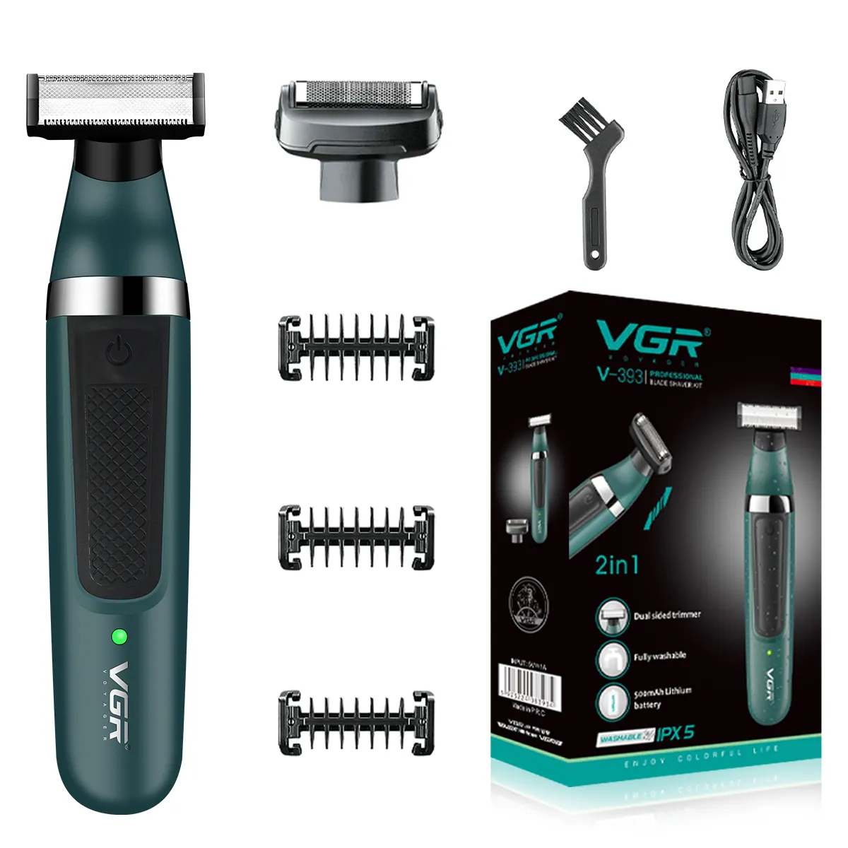 Tondeuse Barbe & Cheveux VGR - Rechargeable - 7 Longueurs - Écran LCD - Voyage
