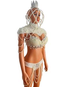 Nouvelle technologie — Bikini avec chaîne à perles blanches, ensemble Bikini personnalisé avec chapeau, vêtements Sexy, tenue de Bar, boîte de nuit, Y2458, <span class=keywords><strong>2022</strong></span> - Product Image 4
