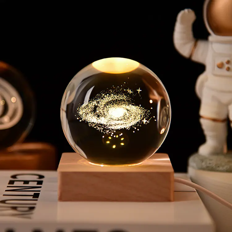 Lámpara de noche uminosa de 9 pulgadas, lámpara de noche de bola de cristal de arte 3D personalizada, venta al por mayor