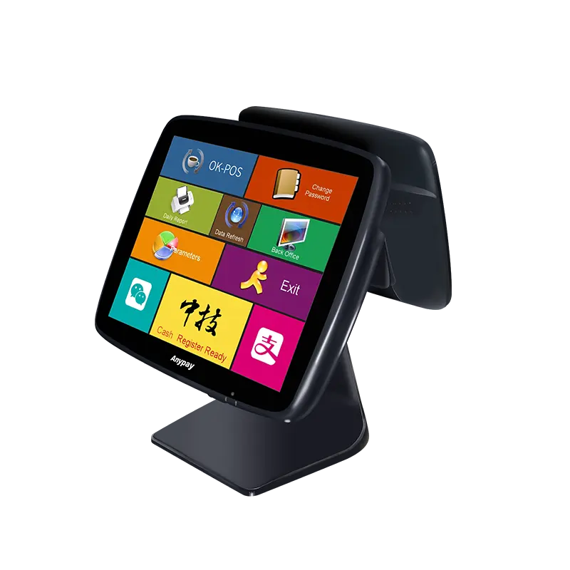 15.6 inci layar sentuh ganda Windows Android Pos Terminal untuk Cafe Supermarket toko ritel semua dalam satu sistem POS