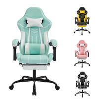 Chaise de jeu en cuir PU personnalisée avec repose-pieds, massage réglable, chaise de bureau à domicile, chaise de jeu verte, rose, bleue, ergonomique, chaises de gamer