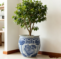 Pot Bunga Porselen Biru Putih Cina Ukuran Besar untuk Tanaman Besar Indoor Outdoor (Motif Phoenix)