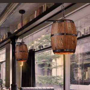Lámpara Colgante de Estilo Industrial Retro Americano <span class=keywords><strong>para</strong></span> Bar o Cafetería, Decoración con Barril de Madera, Lámpara Colgante con Forma de Barril de Vino - Product Image 4