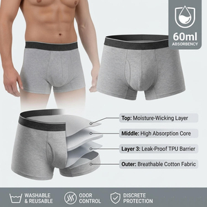 Ropa Interior Absorbente Lavable para Hombre Hygieia OEM, 60 ml, Alta Absorbencia, Algodón Orgánico, Certificado OEKO-TEX, Directo de Fábrica - Product Image 2