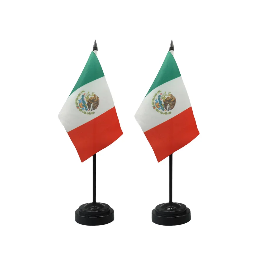 Penjualan Terbaik kustom bendera meja Meksiko tiang plastik bendera meja bendera meja Meksiko stan untuk dekorasi