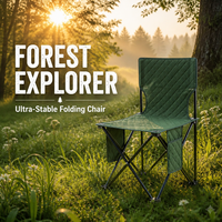 Chaise de camping pliable en tissu Oxford 600D rembourrée à double couche, couleur vert armée, avec poche latérale de rangement