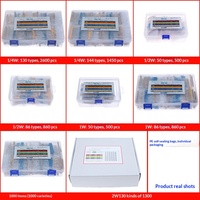 Kit de résistances à film métallique courantes 1/4W 1/2W à montage traversant, précision mixte, à code couleur, composants électroniques en boîte