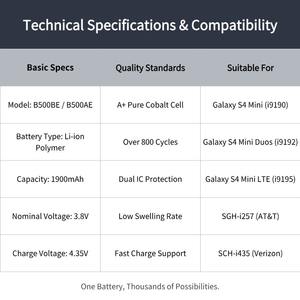 <span class=keywords><strong>แบ</strong></span><span class=keywords><strong>ต</strong></span>เตอรี่ลิเธียม<span class=keywords><strong>แบ</strong></span>บชาร์จได้ EB-B500BE EB-B500BU สำหรับ <span class=keywords><strong>S4</strong></span> Mini I9190 I9192 I9195 ความจุ 1900mAh <span class=keywords><strong>แบ</strong></span><span class=keywords><strong>ต</strong></span>เตอรี่โทรศัพท์มือถือคุณภาพสูง มีสินค้าในสต็อก - Product Image 3