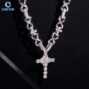 925 Silver Moissanite Cross Pendant Necklace Rhodium Plated <b>Iced</b> <b>Out</b> Hip Hop VVS Moissanite <b>Chain</b> Luxury Unisex Everyday Wear - Product Image 1