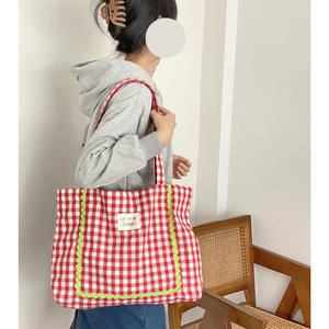 Borsa Shopper in Cotone Qetesh, Borsa Intrecciata alla Moda, Borsa a Quadri con Logo Personalizzato - Product Image 3