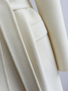 YRW043 Abrigo de lana 100% de doble cara de lujo Abrigo largo con cuello de traje de mujer con cinturón - Product Image 5