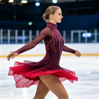 Robe de patinage artistique rouge bordeaux dégradé, ornée de strass scintillants, à manches longues, pour enfants et adultes, pour compétition et spectacle