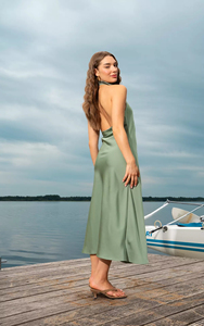 Vestido Midi Halter de Satén para Mujer 2026, Estilo Vintage Casual, Verde <span class=keywords><strong>Esmeralda</strong></span> Intenso, Espalda Descubierta, Elegante Vestido de Noche, OEM, Sexy - Product Image 5